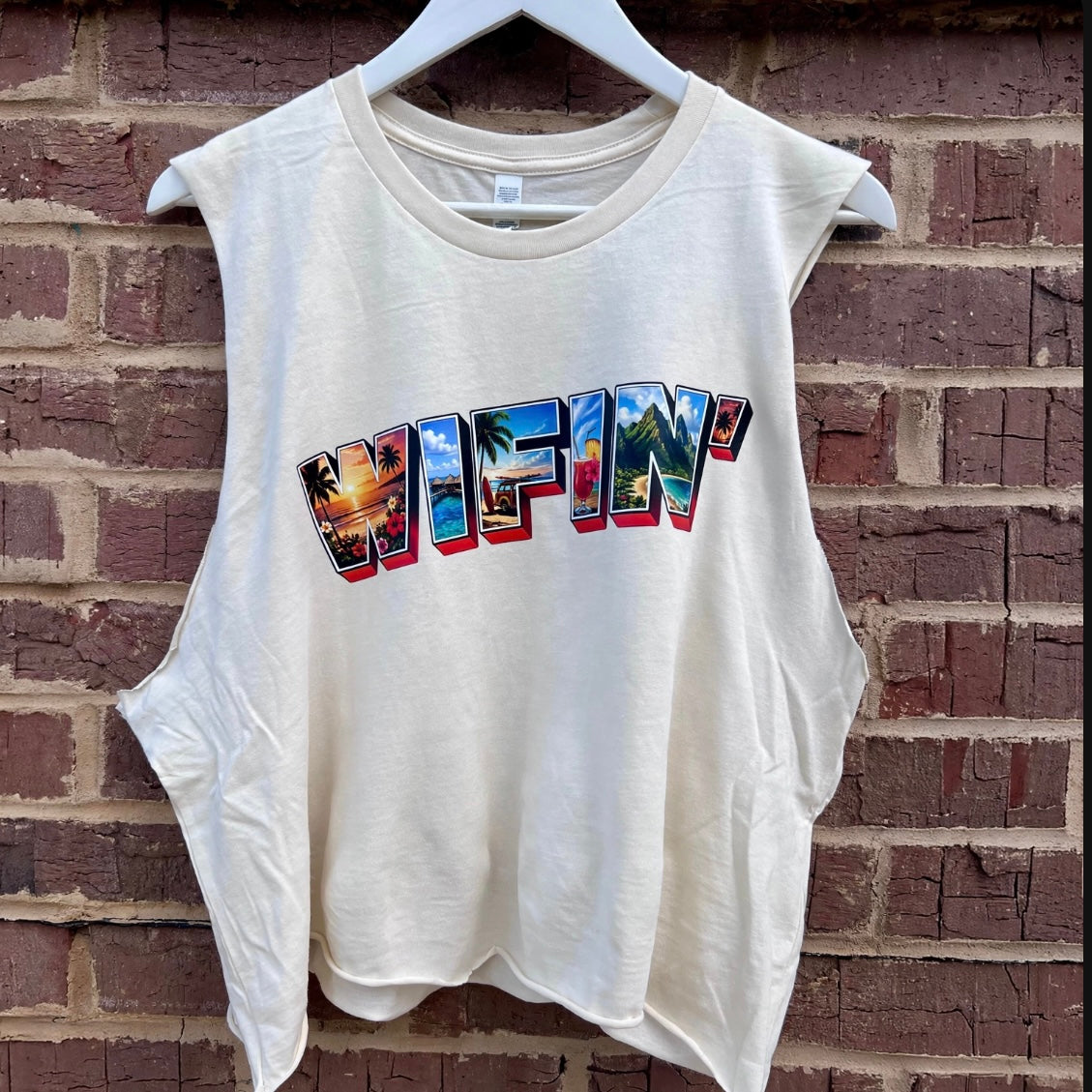 NATURAL WIFIN' VIBES RAW EDGE MUSCLE TANK