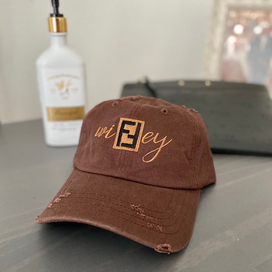 BROWN/BLACK WIFEY DISTRESSED LUXE DAD HAT