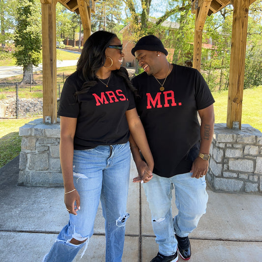 BLACK/FIRE RED MR. & MRS. COUPLES SET