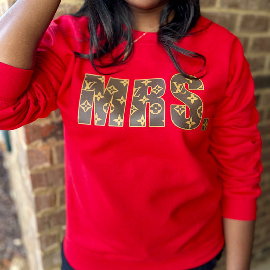 RED MONOGRAM MRS. CREWNECK SWEATSHIRT