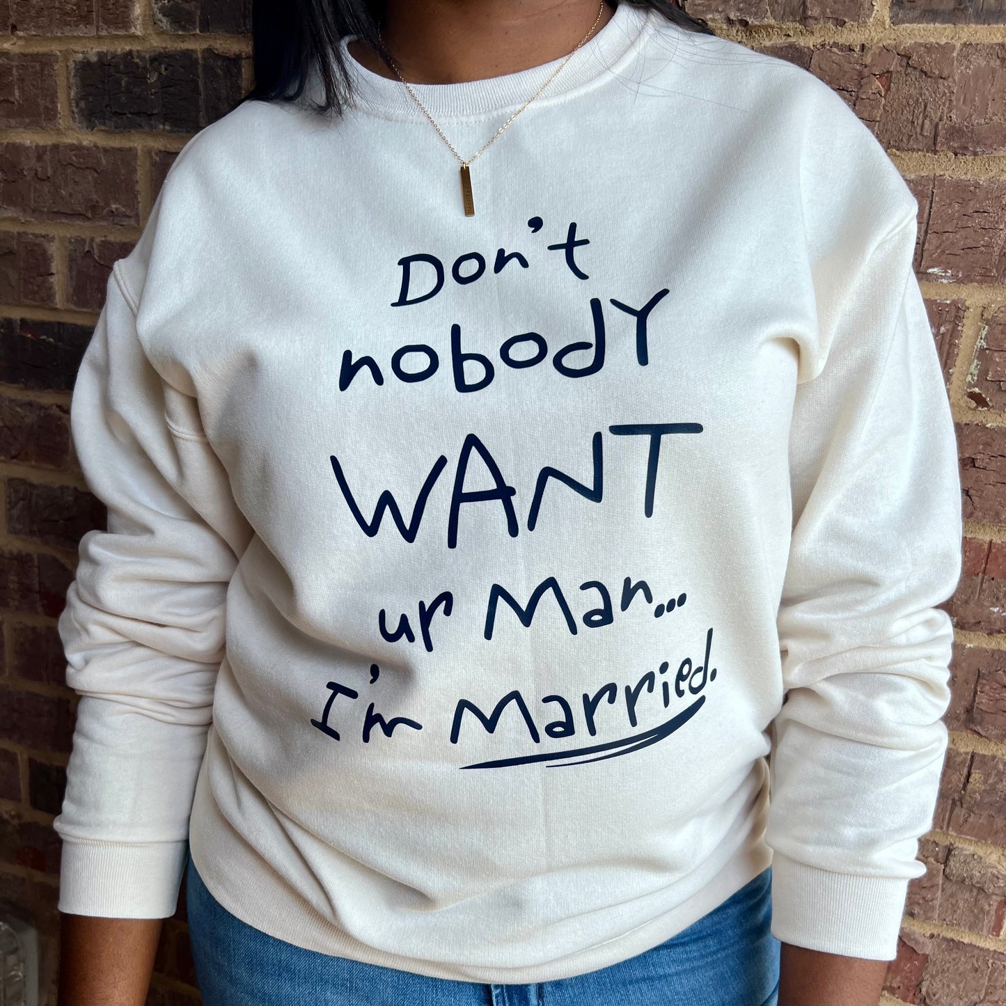 CREAM/NAVY 'I'M MARRIED' SWEATSHIRT