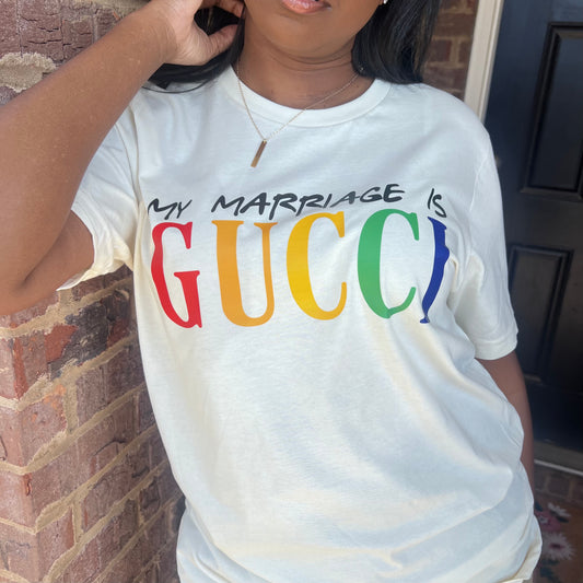 NATURAL 'MY MARRIAGE IS GUCCI' TEE(UNISEX)