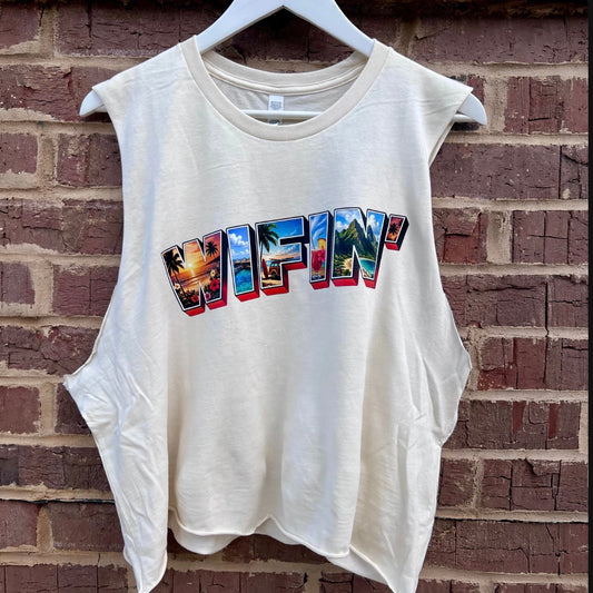NATURAL WIFIN' VIBES RAW EDGE MUSCLE TANK