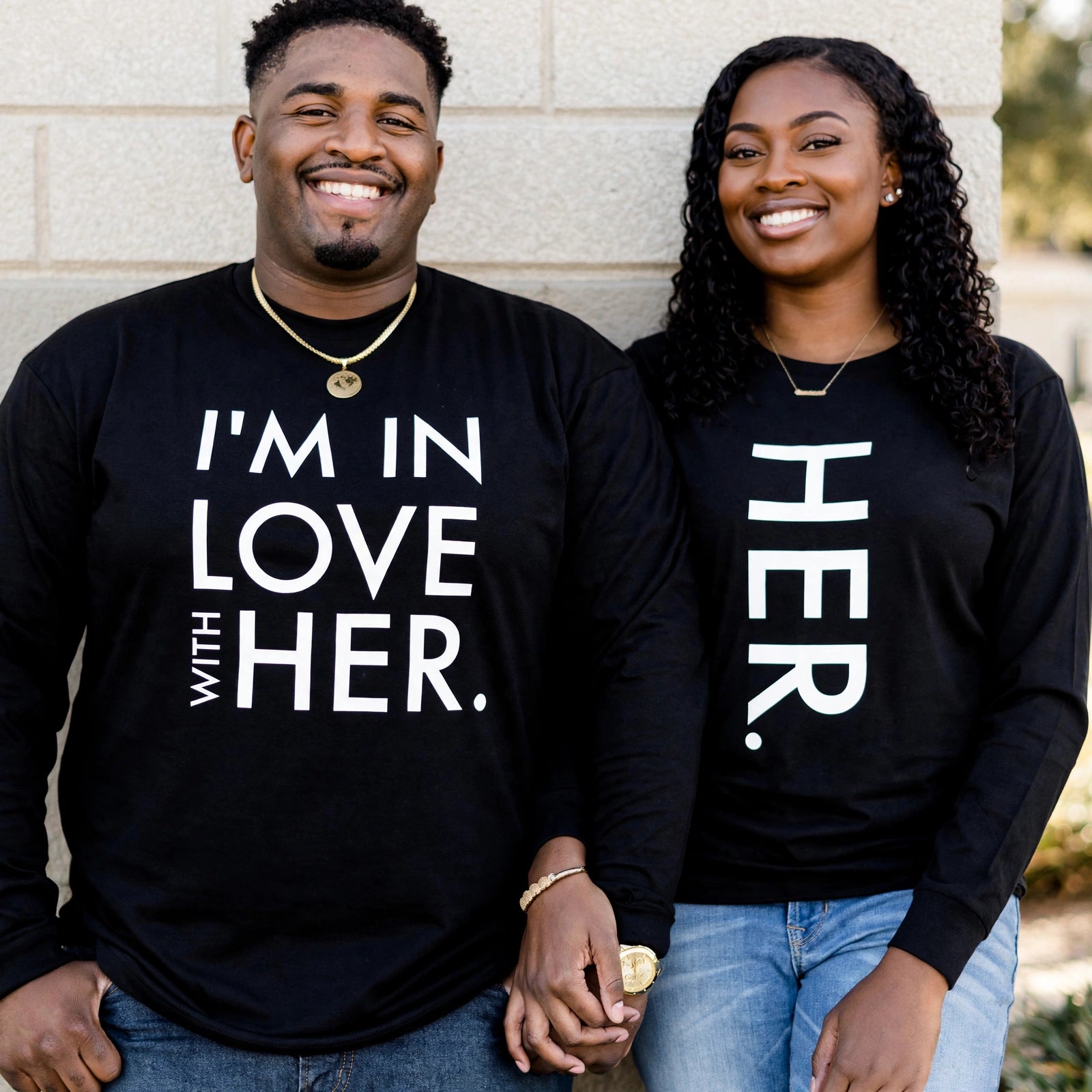 BLACK 'IN LOVE WITH HER' LONG SLEEVE COUPLES SET