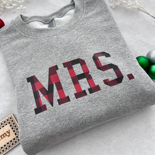 GREY/BUFFALO PLAID MRS. SWEATSHIRT