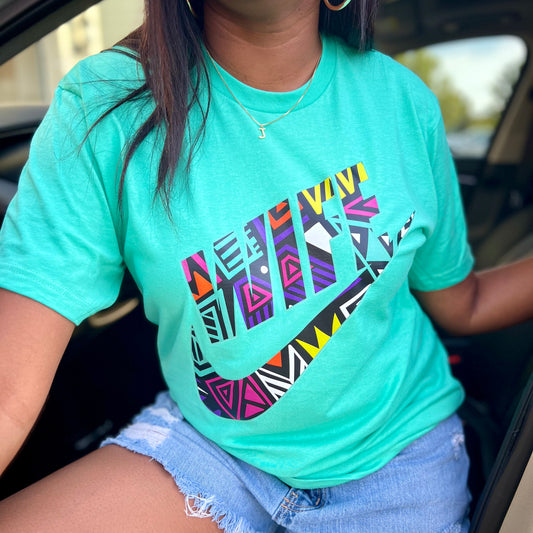 NATURAL OVERSIZED ABSTRACT MINT WIFE SPORT PRINT