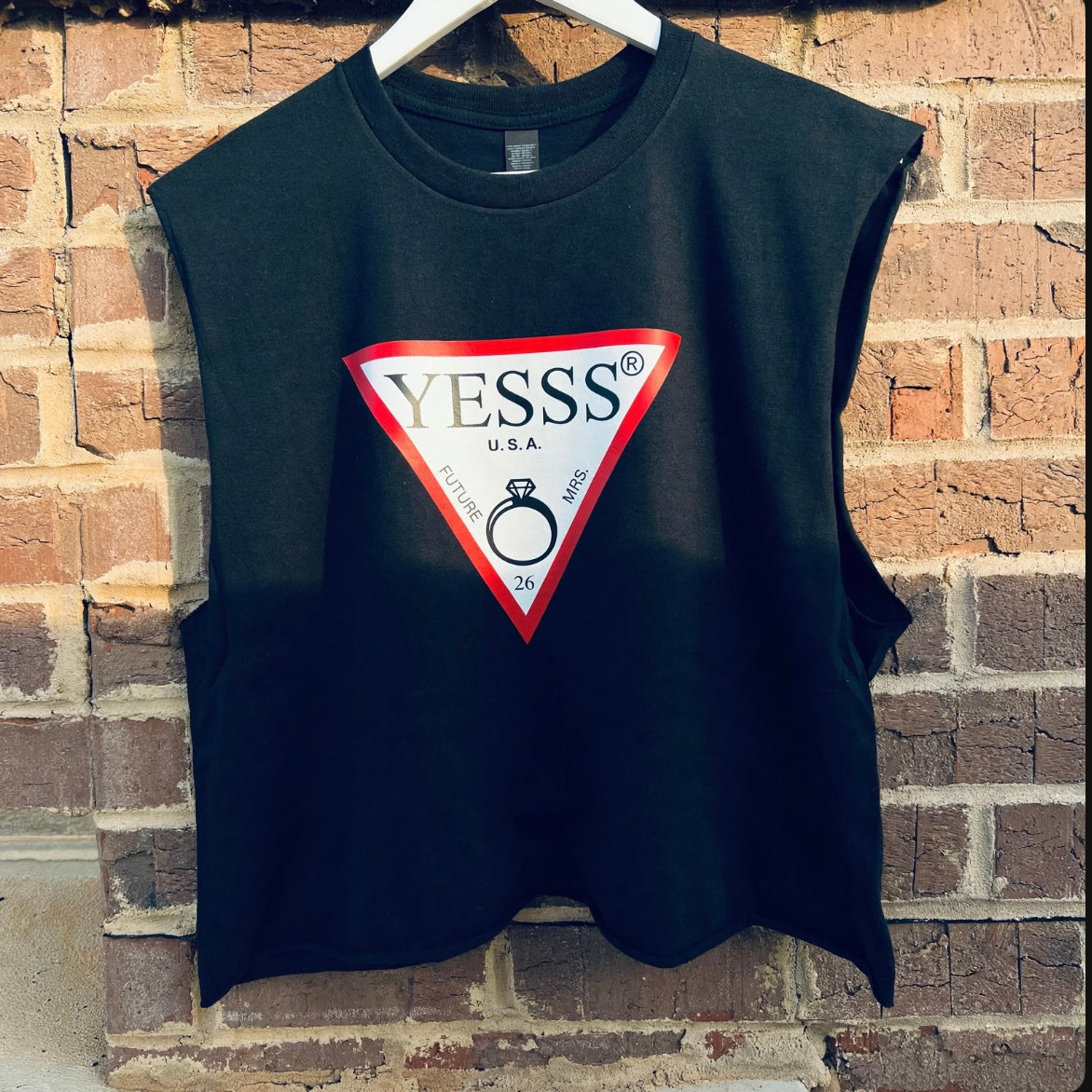 BLACK 'YESSS' FUTURE MRS. RAW EDGE MUSCLE TANK