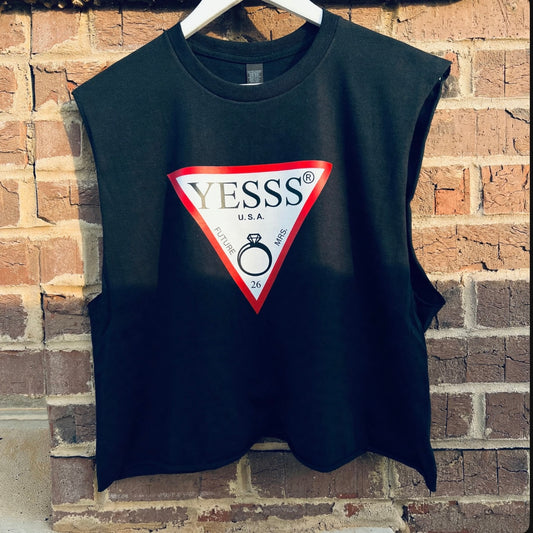 BLACK 'YESSS' FUTURE MRS. RAW EDGE MUSCLE TANK