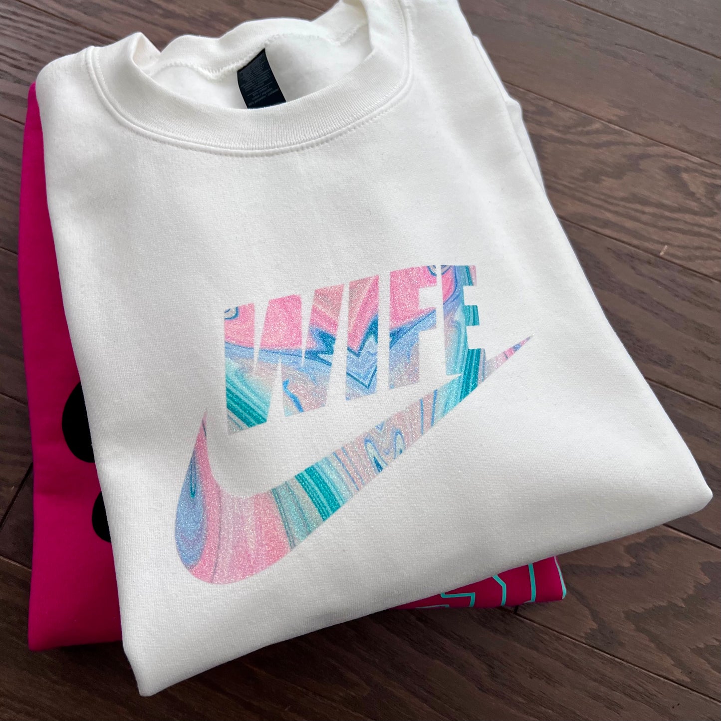 FLASH SALE: WHITE/SWIRL WIFE SPORT SWEATSHIRT