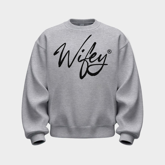 SPORT GREY BRUSHED WIFEY SCRIPT CREWNECK SWEATSHIRT
