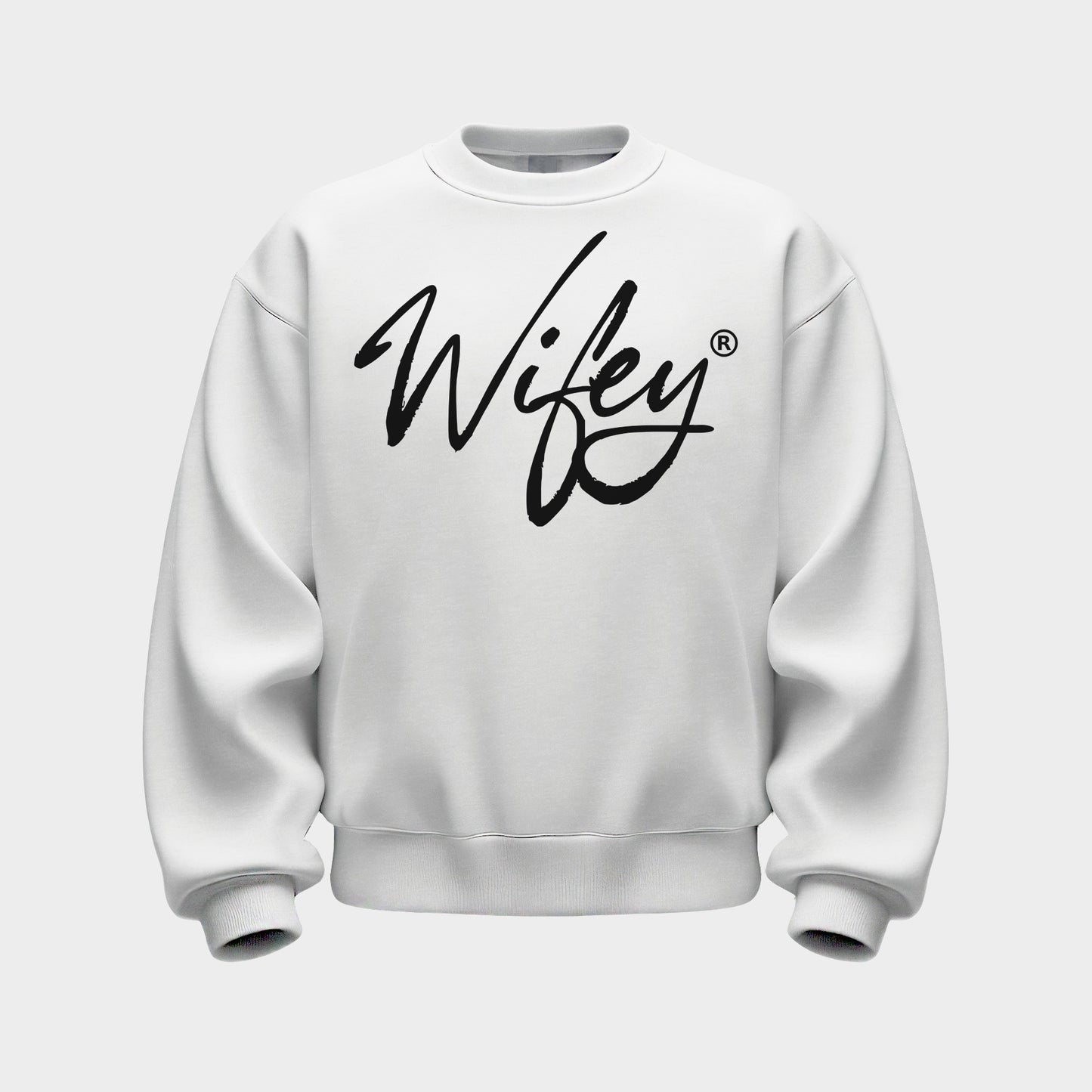WHITE BRUSHED WIFEY SCRIPT CREWNECK SWEATSHIRT