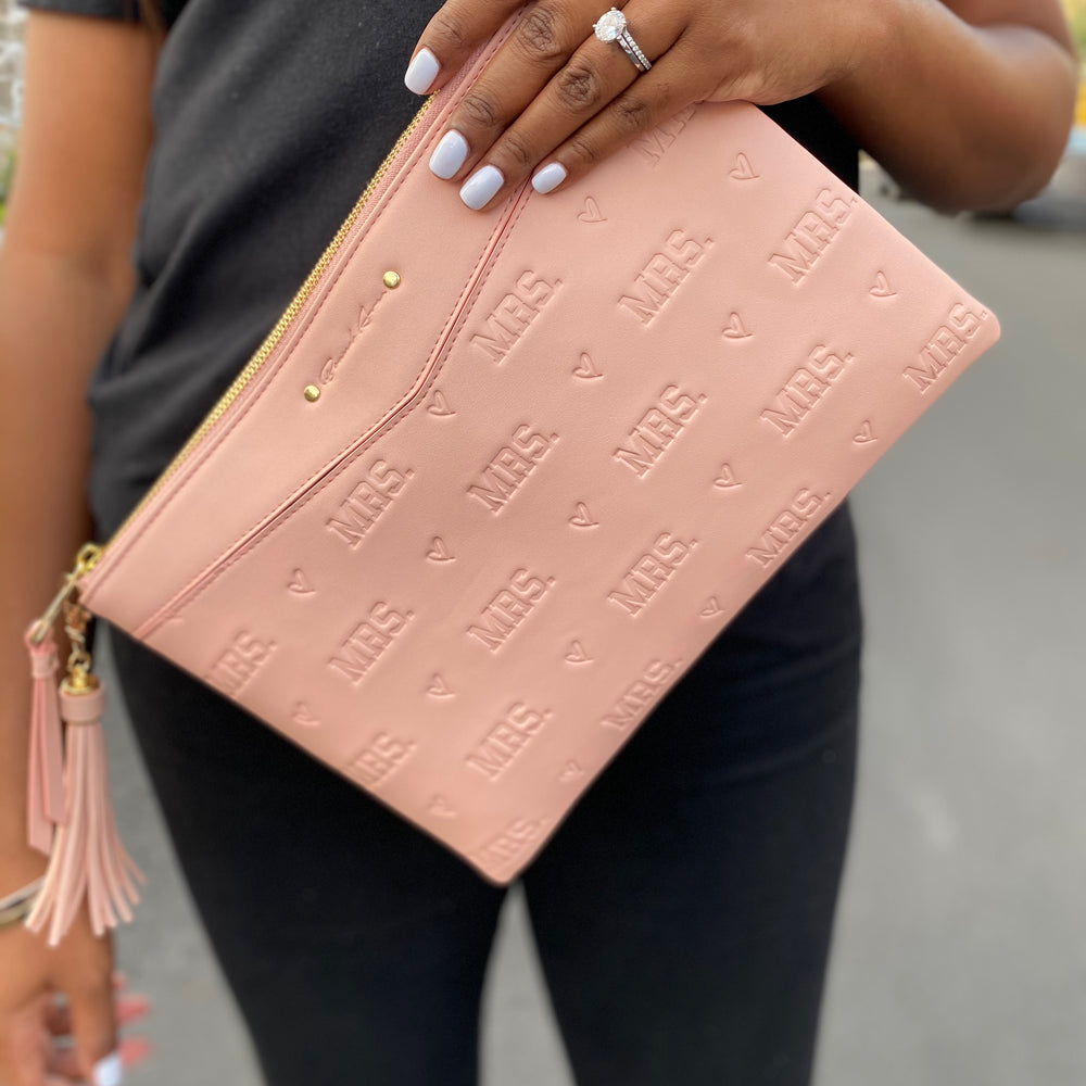 BLUSH PINK EMBOSSED MRS. CLUTCH
