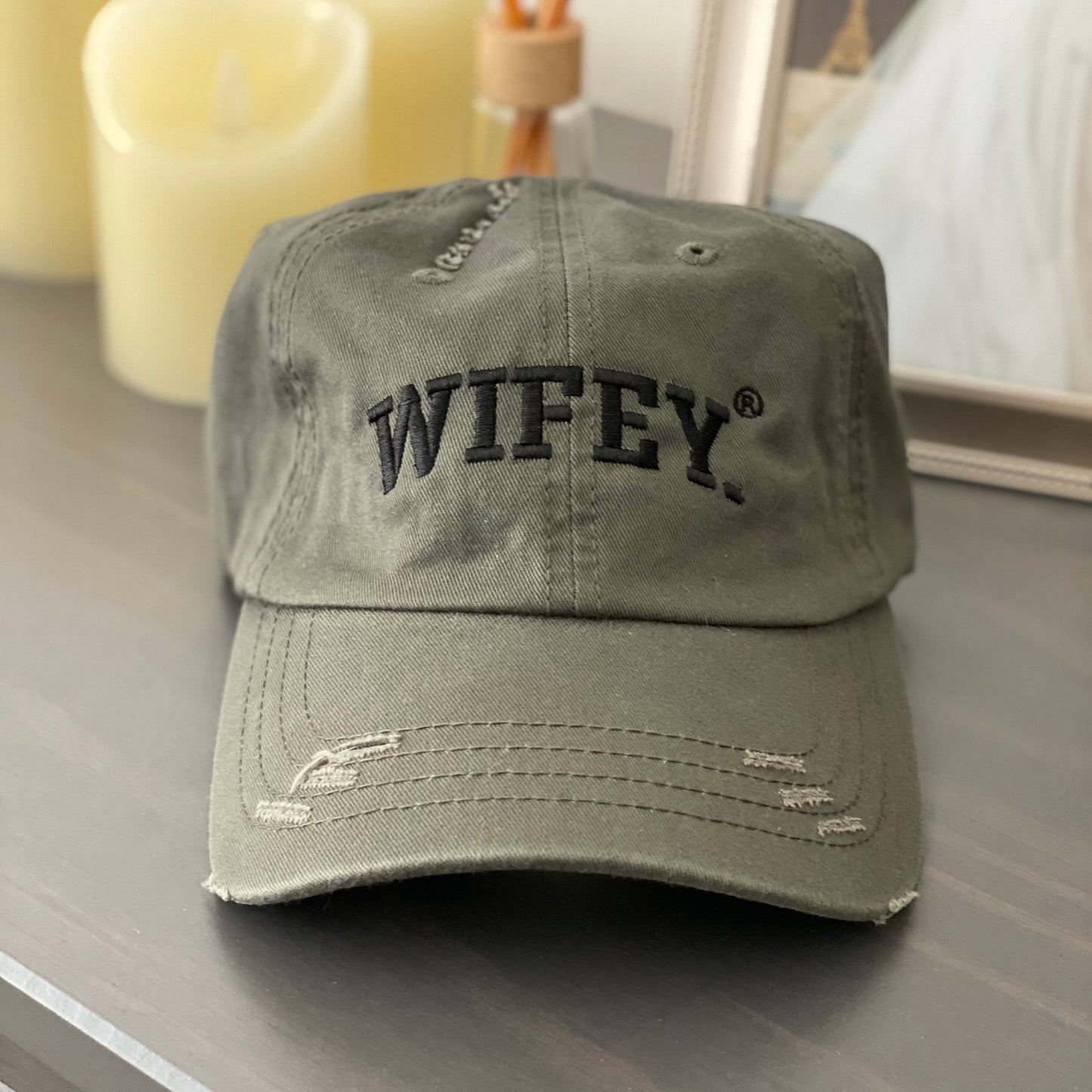OLIVE CERTIFIED WIFEY DISTRESSED DAD HAT