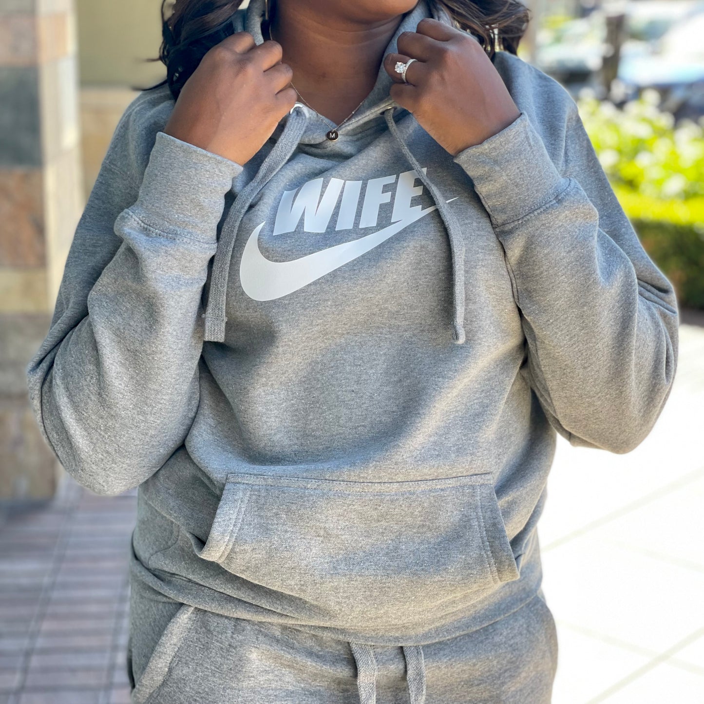 PREMIUM FLEECE HEATHER GREY WIFE LOGO HOODIE ONLY