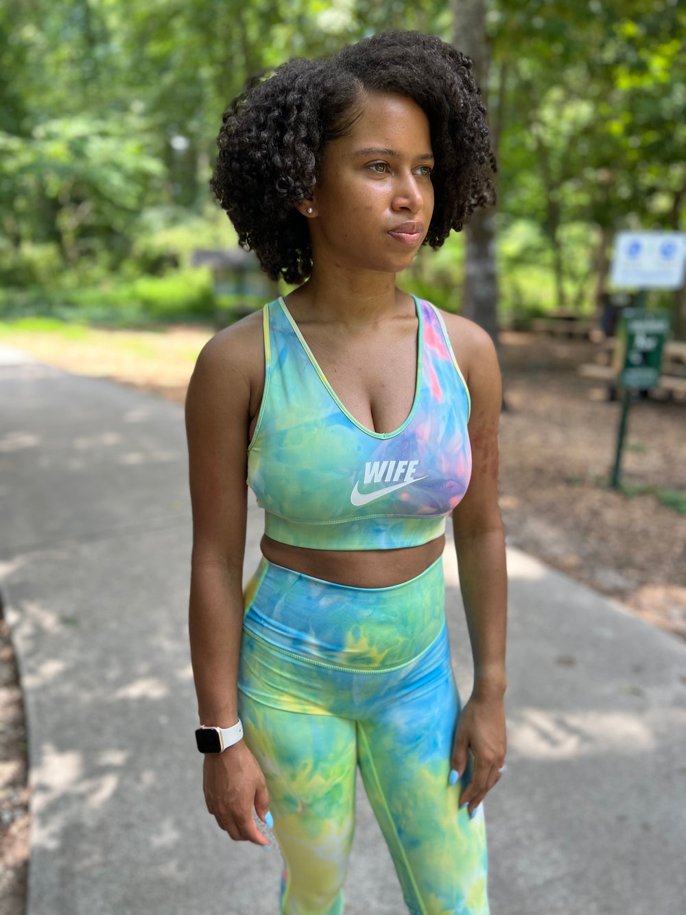 NEON GREEN/BLUE ATHLETIC RACERBACK CROP TOP ONLY