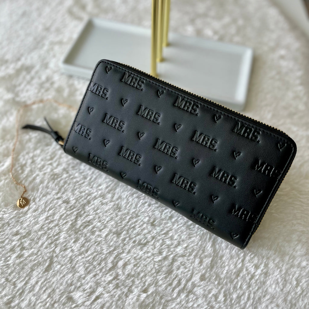 FREE MRS. WALLET W/PURCHASE OF MATTE BLACK EMBOSSED MRS. CLUTCH