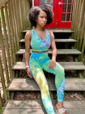 NEON GREEN/BLUE ATHLETIC LEGGINGS ONLY