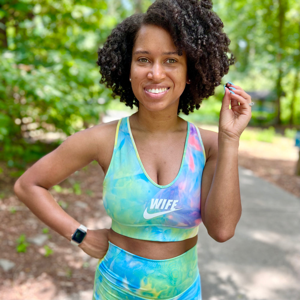 NEON GREEN/BLUE ATHLETIC RACERBACK CROP TOP ONLY