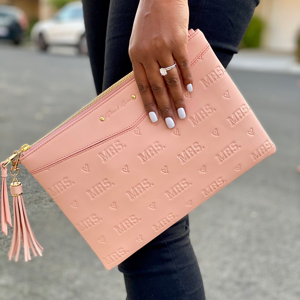 BLUSH PINK EMBOSSED MRS. CLUTCH