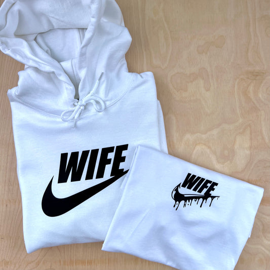 WHITE/BLACK WIFE SPORT HOODIE + FREE DRIP TEE