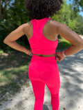 CORAL FUSCHIA ATHLETIC RACERBACK CROP TOP ONLY